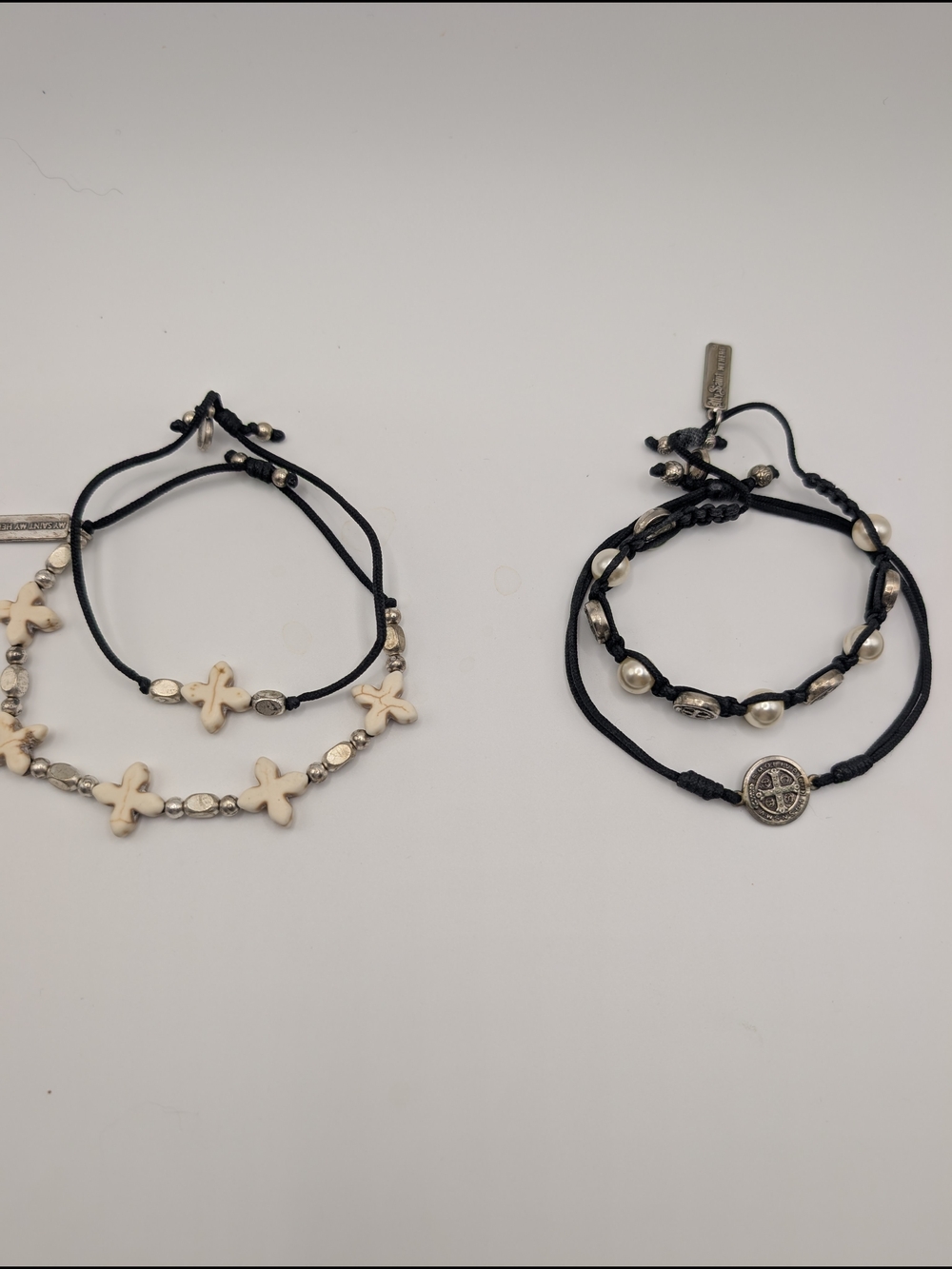 My Saint My Hero Adjustable Black Cord Bracelet Set with Cream Cross Accents